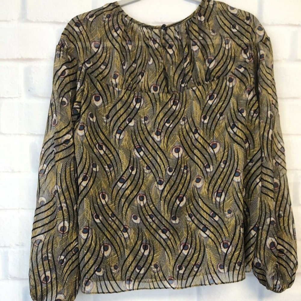 Traffic People Blouse Long Sleeve Peacock Sheer S - Picture 5 of 6